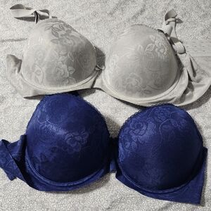 38DD Gray Blue Bra Pair Wide Band Lingerie Sexy Floral Print Lift Thick Strap